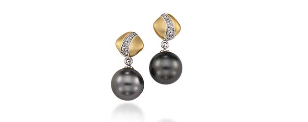 Genuine Tahitian Pearl & Diamond Drop Earrings 22.09 Carat Total Weight