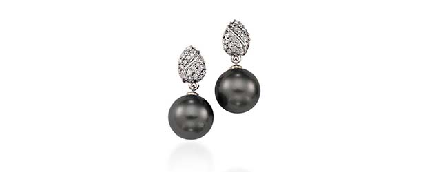 Genuine Tahitian Pearl & Diamond Honeycomb Drop  Earrings