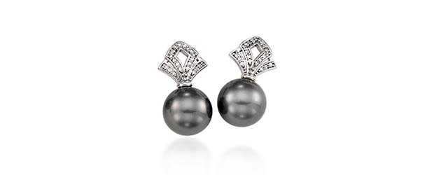 Genuine Tahitian Pearl & Diamond Bishop Drop  Earrings