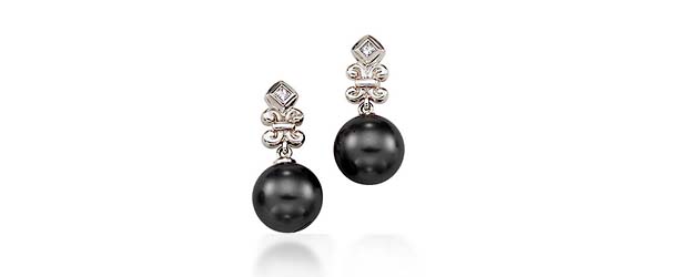 Genuine Tahitian Pearl & Diamond Designer Drop  Earrings