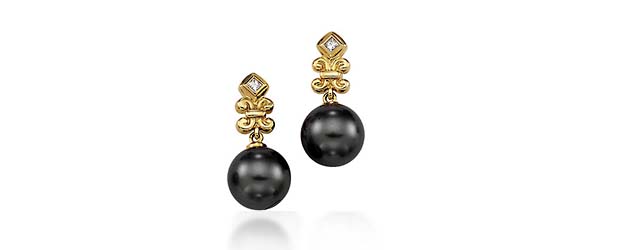 Genuine Tahitian Pearl & Diamond Designer Drop  Earrings
