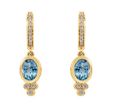 Aquamarine Diamond Earrings 2.06 Carat Total Weight