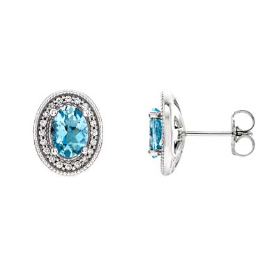 Aquamarine Oval Shape DIamond Earrings 2.2 Carat Total Weight