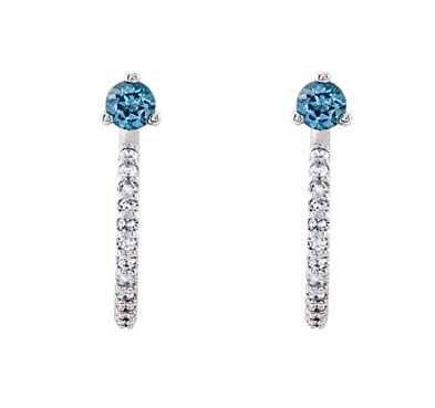 Aquamarine J-Hoop Diamond Earrings 1/3 Carat Total Weight