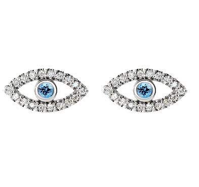 Aquamarine Eye Style Diamond Earrings [86884:QRD] | USA Jewels