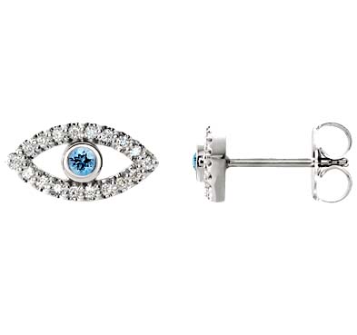 Aquamarine Eye Style Diamond Earrings 1/4 Carat Total Weight