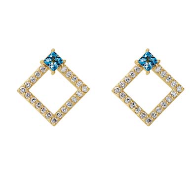 Princess Cut Aquamarine Diamond Earrings 0.66 Carat Total Weight