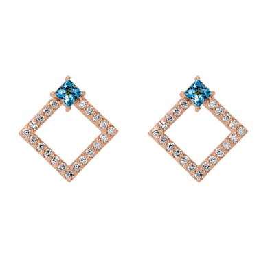 Princess Cut Aquamarine Diamond Earrings 0.66 Carat Total Weight