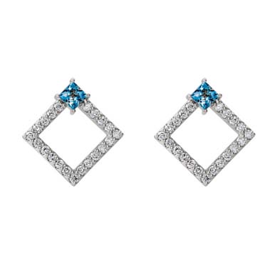 Princess Cut Aquamarine Diamond Earrings 0.66 Carat Total Weight