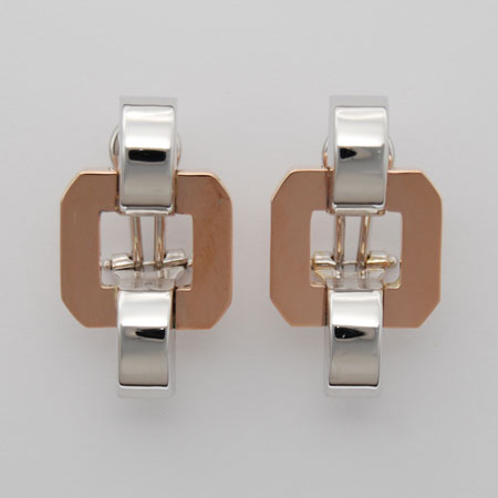 14K White Gold / Rose Gold Square Stampato Earrings