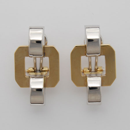 14K Yellow Gold / White Gold Square Stampato Earrings