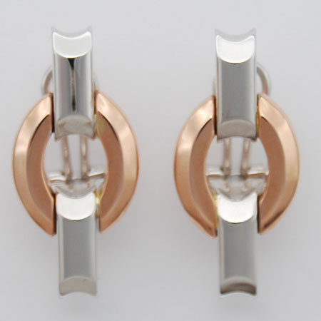 14K White Gold / Rose Gold Bevelled Round Stampato Earrings