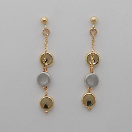 14K Yellow Gold / White Gold Double Strand Concave Disc Earrings