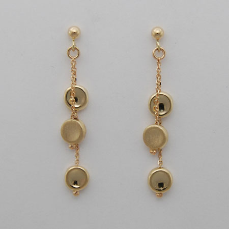 14K Yellow Gold Double Strand Concave Disc Earrings