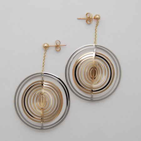 14K Yellow / White Rotating Illusion Earrings