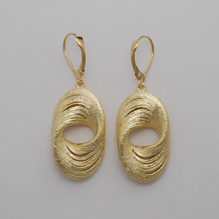 14K Yellow Gold Twisted Thick Oval Earrings