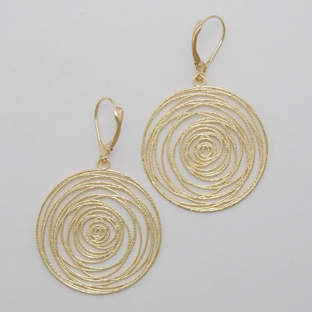 14K Yellow Gold Flat Spiral Disc Earrings