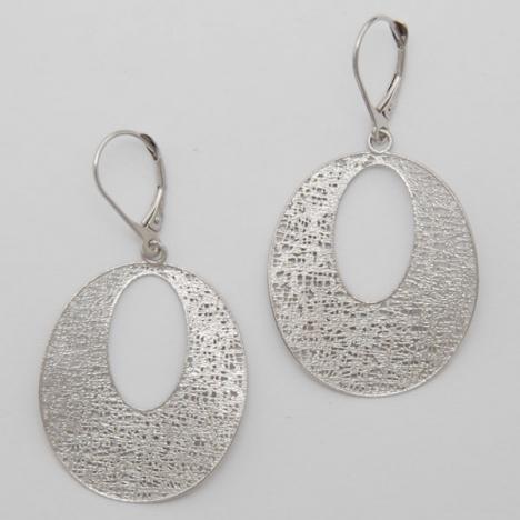 14K White Gold Open Oval Potato Chip Earrings