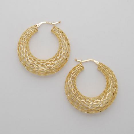 14K Yellow Gold Medium Graduated Weave Hoop Earrings