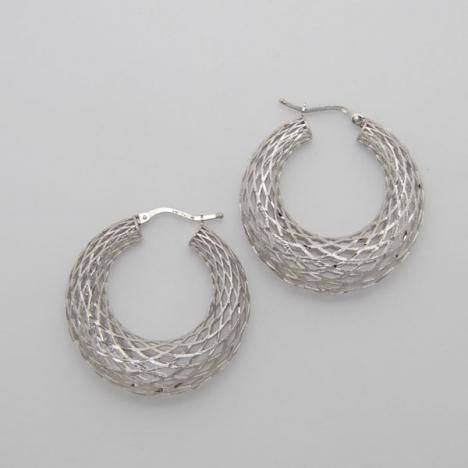 14K White Gold Medium Graduated Weave Hoop Earrings