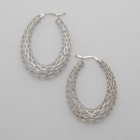 14K White Gold Oval Graduated Weave Hoops