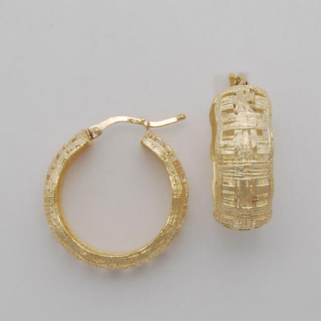 14K Yellow Gold Round Basketweave Hoop Earrings