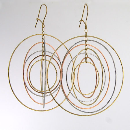 14K Tri-Color New 7 Ring Orbit Earrings