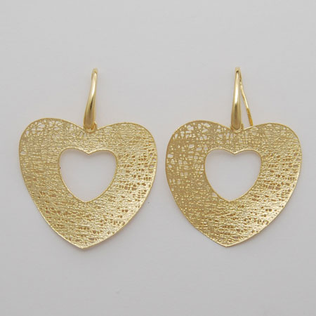 14K Yellow Gold Flat Heart Earrings w/ Cutout