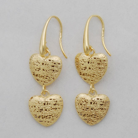 14K Yellow Gold Double Puff Heart Earrings