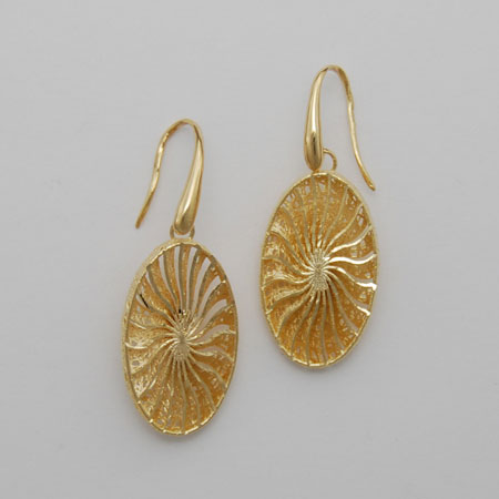 14K Yellow Gold Oval Sunburst Earrings