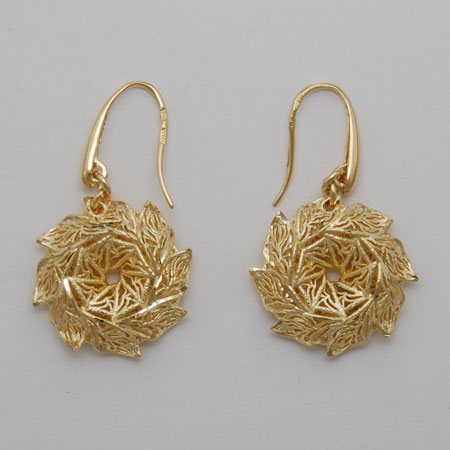 14K Yellow Gold Flower Wreath Earrings