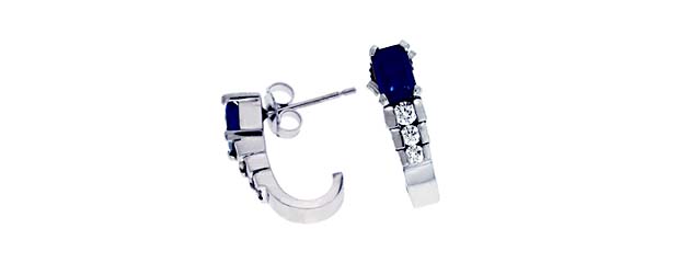 Sapphire and Diamond J Style Earrings 1.63 Carat Total Weight