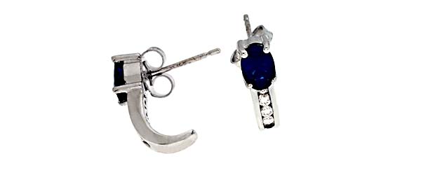 Oval Cut Sapphire and Diamond J Shape Earrings 1.5 Carat Total Weight