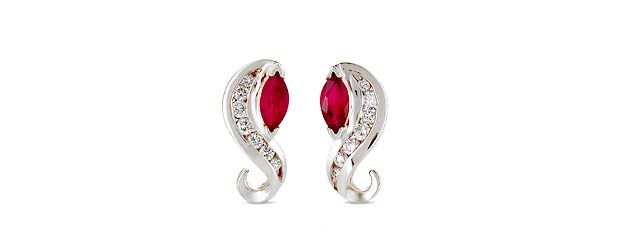 Ruby Marquise and Diamond S Shape Earrings 1.3 Carat Total Weight