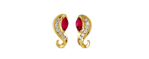 Ruby Marquise and Diamond S Shape Earrings 1.3 Carat Total Weight