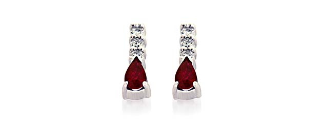 Genuine Pear Shape Ruby and Diamond Earrings 3/4 Carat Total Weight