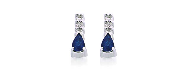 Genuine Pear Shape Sapphire and Diamond Earrings 3/4 Carat Total Weight