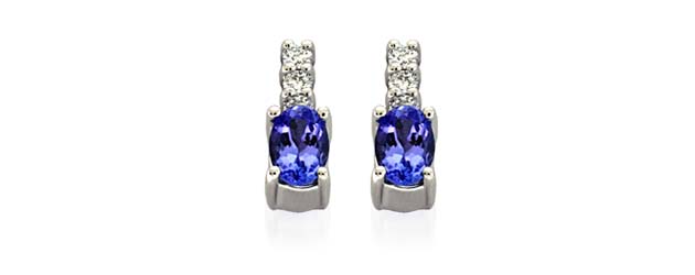 Genuine Oval Cut Tanzanite Diamond Earrings 1.25 Carat Total Weight