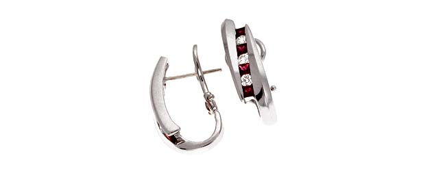 Genuine Princess Cut Ruby and Diamond Earrings 1.41 Carat Total Weight
