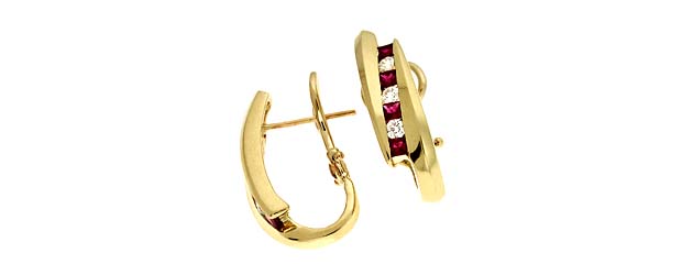 Genuine Princess Cut Ruby and Diamond Earrings 1.41 Carat Total Weight