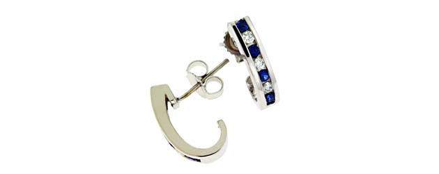 Genuine Blue Sapphire Diamond Earrings 1/2 Carat Total Weight