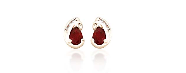 Pear Shape Ruby and Diamond Earrings 1.0 Carat Total Weight
