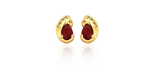 Pear Shape Ruby and Diamond Earrings 1.0 Carat Total Weight