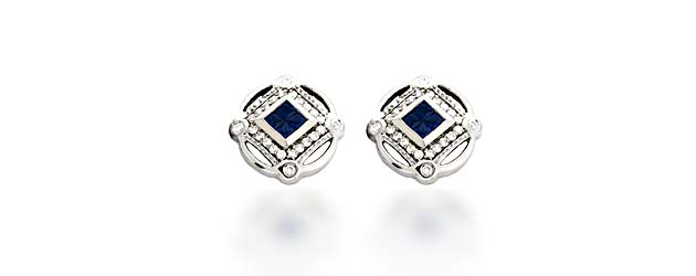 Designer Sapphire and Diamond Earrings 1.5 Carat Total Weight