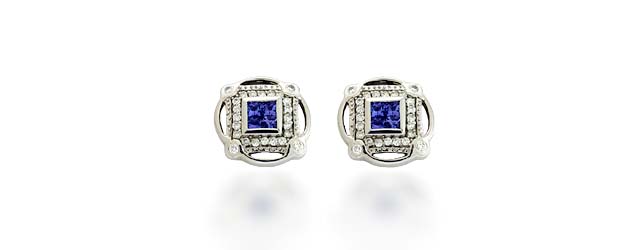 Designer Tanzanite and Diamond Earrings 1.25 Carat Total Weight