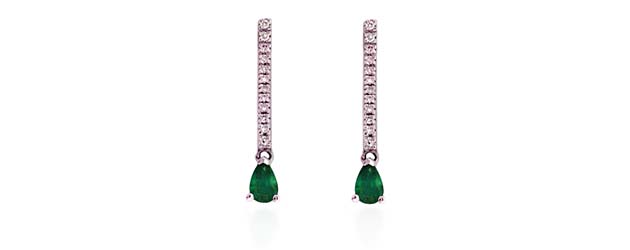 Pear Shape Emerald & Diamond Drop Earrings .90 Carat Total Weight