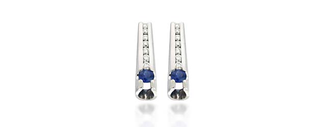 Genuine Sapphire and Diamond Earrings 3/4 Carat Total Weight