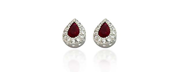 Ruby and Diamond Tear Drop Earrings 1.14 Carat Total Weight
