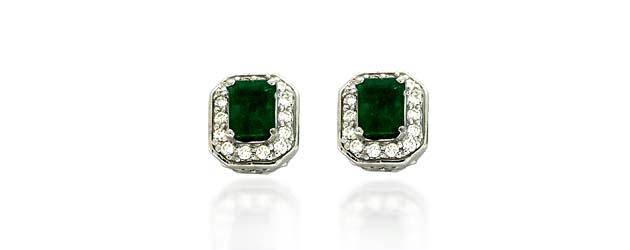 Emerald Cut Emerald and Diamond Earrings 2.48 Carat Total Weight