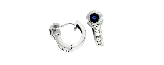 Blue Sapphire Diamond Huggie Earrings 1.0 Carat Total Weight